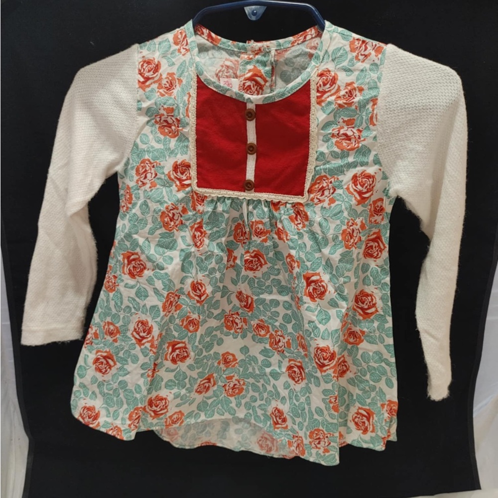 Floral Kids Blouse with Red and Cream Accents